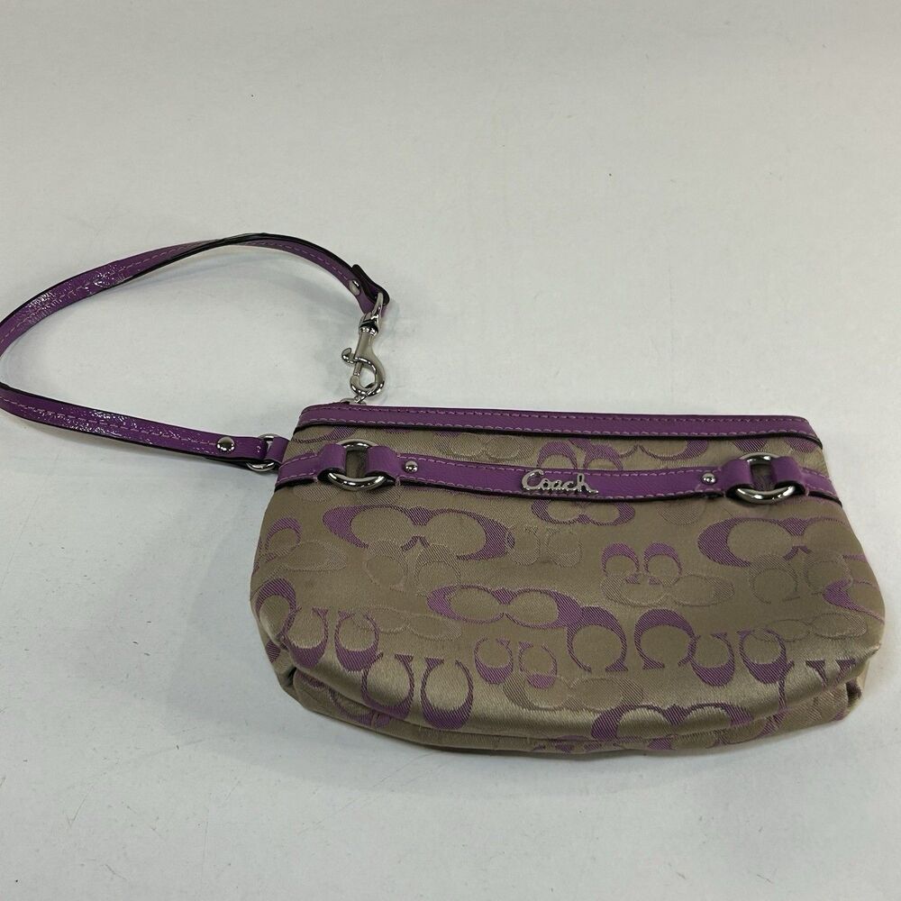Coach Lilac Purple and Tan Monogram Logo Wristlet Purse